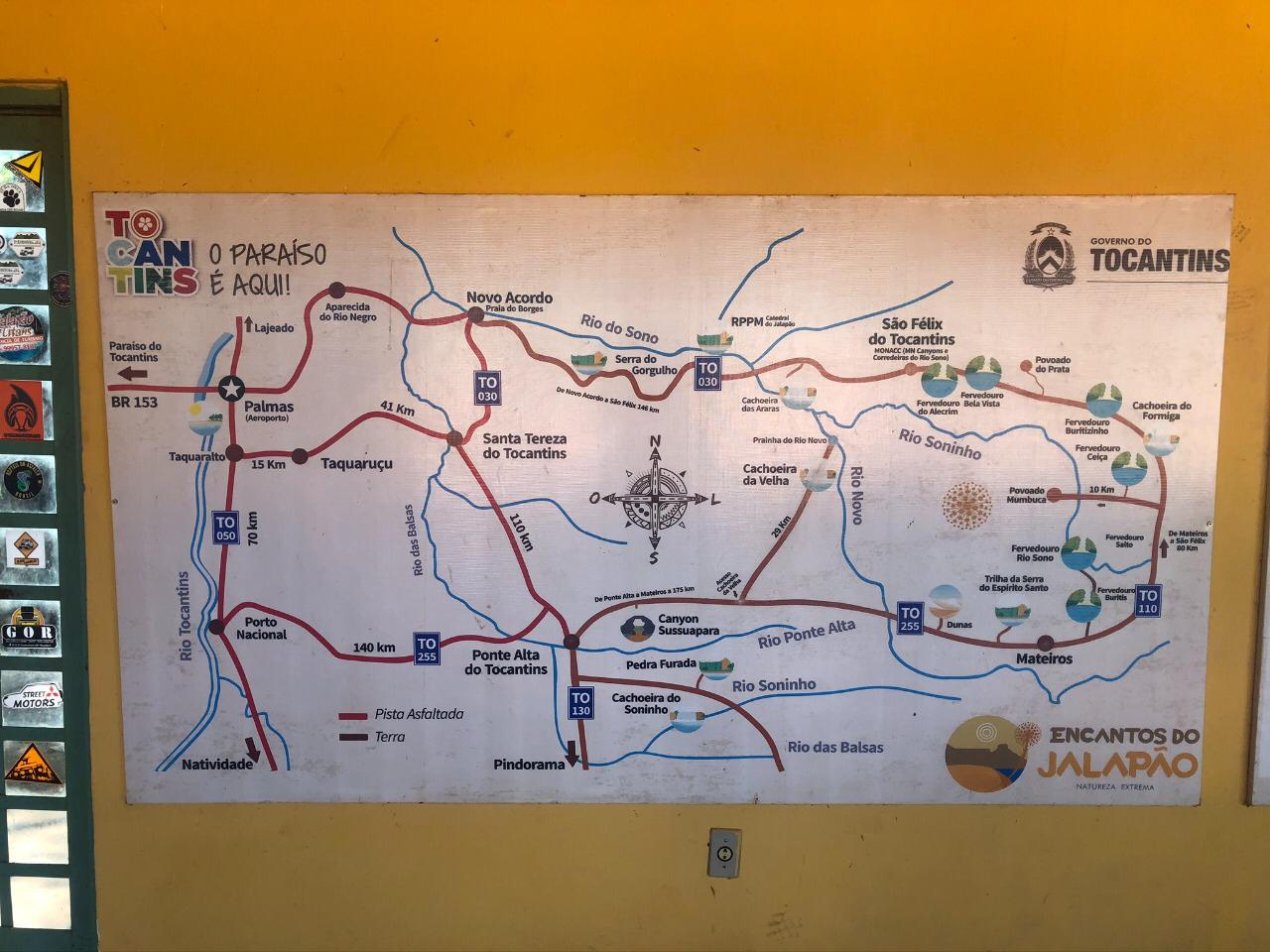 Mapa com Informações sobre os Encantos do Jalapão