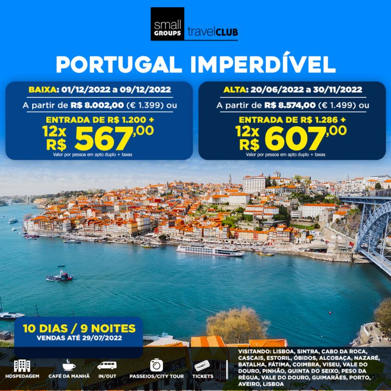 Indicado para o viajante que deseja conhecer com mais calma e um toque de requinte o melhor de Portugal, incluindo: Lisboa, Fátima, Douro e Porto.