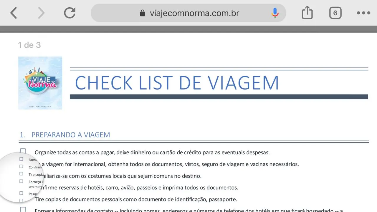 Check list de viagem Check list de viagem